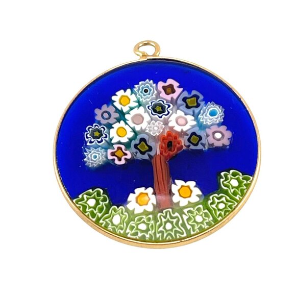 Murano 925 Glass Millefiori Tree Of Life Pendant Charm 1'' Signed - Picture 4 of 7